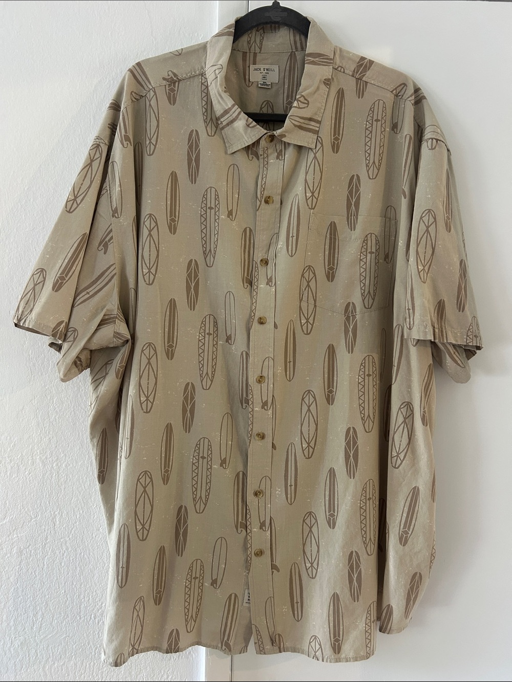 O'Neill Tan & Brown Surfboard-Print Short Sleeve Button-Down Shirt 3XL